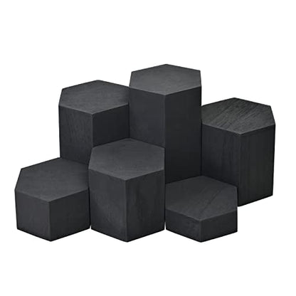 MOOCA 6-Piece Wood Hexagon Jewelry Display Stand Risers for Accessories - color: Black, 6 Pieces