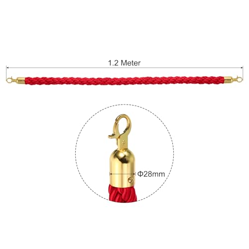 PATIKIL Stanchion Rope, 1.2m/3.9Ft Barrier Rope Twisted Post Ropes for Posts Stands Queue Divider Crowd Control of Hotel, Red Golden - color: Red, Golden, size: 3.9Ft