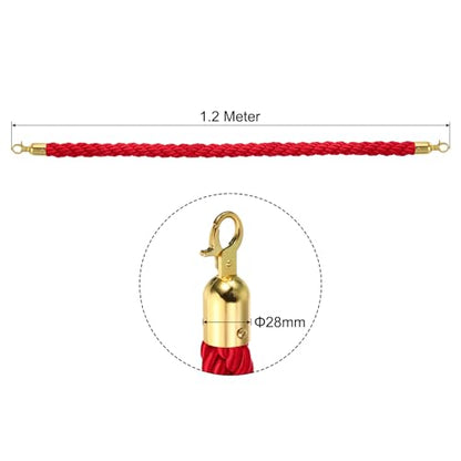PATIKIL Stanchion Rope, 1.2m/3.9Ft Barrier Rope Twisted Post Ropes for Posts Stands Queue Divider Crowd Control of Hotel, Red Golden - color: Red, Golden, size: 3.9Ft