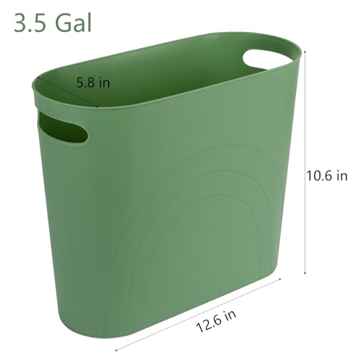 rejomiik Small Bathroom Trash Can, 3.5 Gallon Slim Garbage Can, Green - color: Green, size: 1 pack