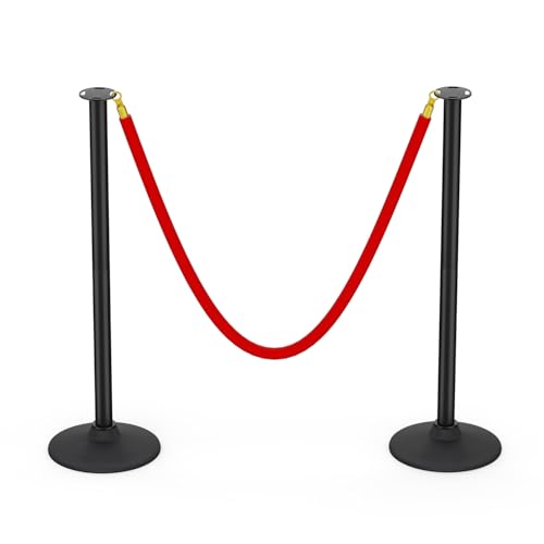 BATTIFE 2 Pack Plastic Stanchion Posts, Red Velvet Rope, Crowd Control - color: Red, size: 33.8inch