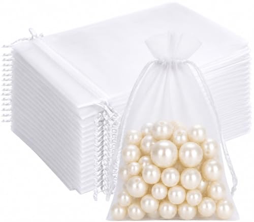 G2PLUS 100PCS White Organza Bags, 4x6 in Sheer Mesh Drawstring Gift Bag - color: White
