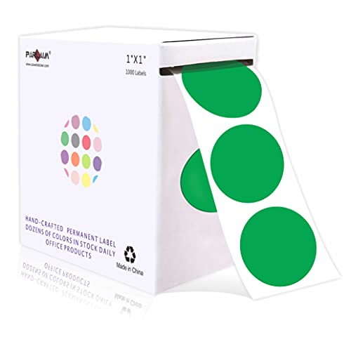 PARLAIM 1 Inch Round Permanent Adhesive Color-Code Dot Stickers,1000 per Roll dots Label Dispenser Box,Green Circle Stickers Label(Green) - color: Green, size: 1 Roll-1000 Pack