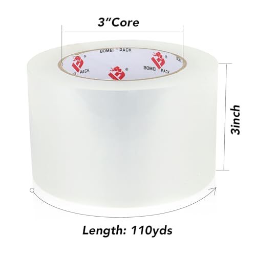 BOMEI PACK 3 inch Wide Clear Packing Tape, 3 inch x 110 Yards (330ft), Industrial Grade 3'' Heavy Duty Shipping Tape Refills for Box Office Moving, Packaging and Mailing - size: 3 inch x 110 yards