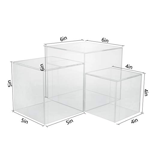 Red Co. Set of 3 Crystal Clear Acrylic Cube Display Nesting Riser Stands with Hollow Bottoms | Transparent - 2-Pack - color: Clear, size: 4",5",6" - 2 Pack