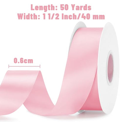 KINGLAKE Double Faced Light Pink Satin Ribbon - 1-1/2 Inch x 50 Yards - color: Pink