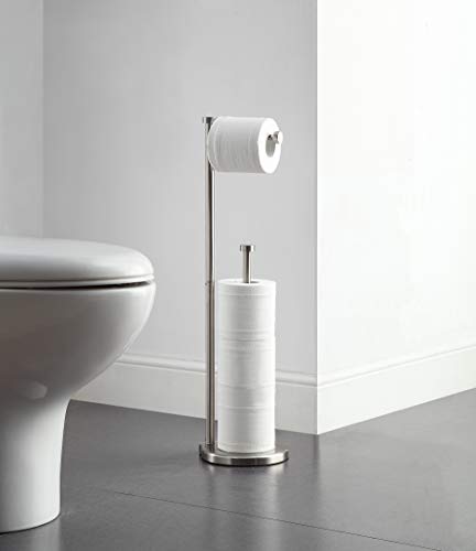 SunnyPoint Free Standing Bathroom Toilet Paper Holder Stand with Reserve, Reserve Area has Enough Space for Jumbo Roll - color: Brush Nickel