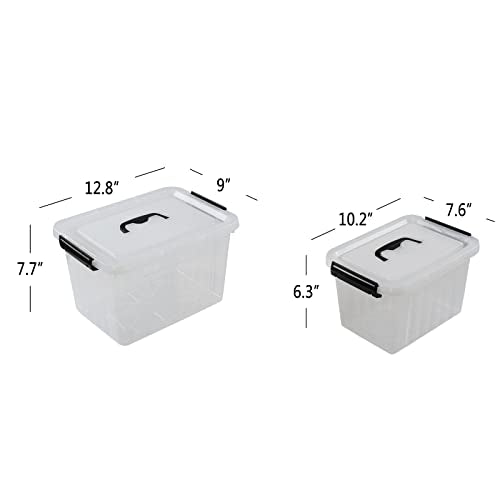 2 Packs Clear Storage Boxes, 12 Quarts & 6 Quarts Latching Bins Tote - size: 6 Quart & 12 Quart