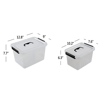 2 Packs Clear Storage Boxes, 12 Quarts & 6 Quarts Latching Bins Tote - size: 6 Quart & 12 Quart