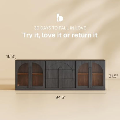 BELLEZE Bijou 3-Piece Modular Sideboard Buffet Cabinet - Ebony - color: Bijou Ebony Aac