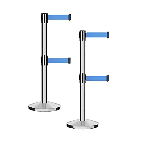 Crowd Control Warehouse RBB-100D Retractable Belt Barriers, Set of 2 - color: Light Blue, size: 7.5 Foot