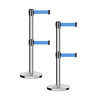 Crowd Control Warehouse RBB-100D Retractable Belt Barriers, Set of 2 - color: Light Blue, size: 7.5 Foot