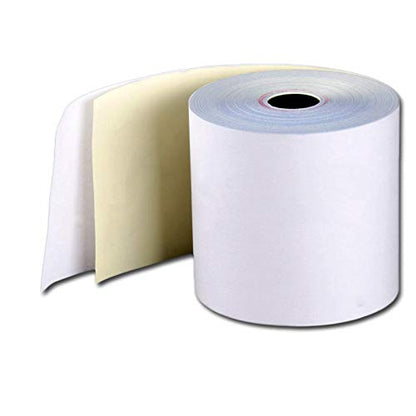 (10 Rolls - 50 GSM) 3'' x 95' White/Canary 2 Ply Carbonless Kitchen Printer Paper Cash Register Receipt Rolls for Star Micronics SP2000, UP389 VeriFone Omni 480, Printer 220, 250, 900 TMU 220 - size: Pack of 10