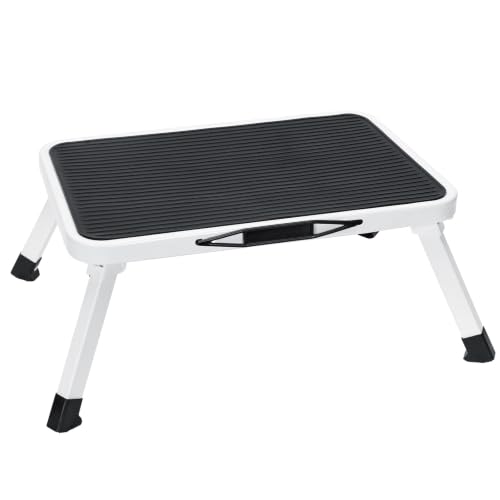 NEWBULIG Foldable Step Stool, 330lbs Reinforced Sturdy Metal - color: Classic Black & White, size: 1 Pack