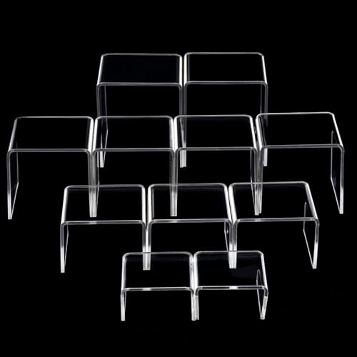 Lemecima 20 Pcs Acrylic Display Risers, Clear Product Stand, Jewelry Display Riser, Cupcakes Holder Dessert Transparent Showcase Stands, Candy Bar Risers, Lifts for Figures