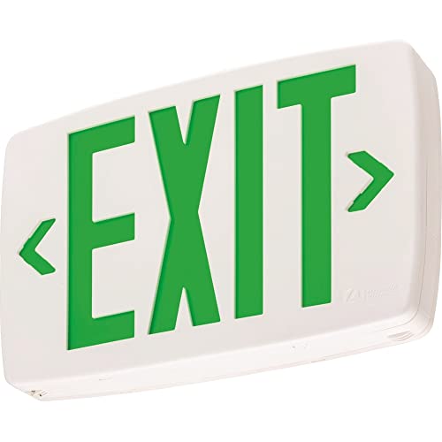 Lithonia Lighting Quantum LED Emergency Exit Sign, Thermoplastic Exit Only Sign with Stencil-Faced White Housing and Green Letters (LQM S W 3 G 120/277 M6) - color: Green, size: 11.75" | Sign Only