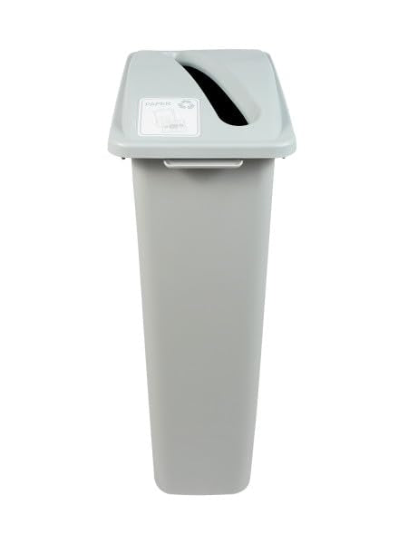 Waste Wise 23 Gallon Slim Slender Recycled Plastic Trash Can and Recycling Bin with Handles and Lid for Commercial Spaces - (Grey, Paper) - color: Grey Paper