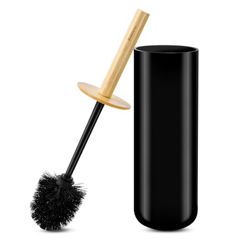 Black Toilet Bowl Brush and Holder Set,Cute Rv Bamboo Cleaner Scrubber - color: Black 1p