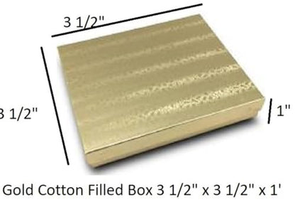 RJ Displays 6 Pack Cotton Filled Gold Foil Paper Cardboard Jewelry Boxes for Necklace, Bracelet boxes, Watch & Small Gifts box, Jewelry Gift Boxes Size 3 1/2" x 3 1/2" x 1" Inch - (Gold) - color: Gold