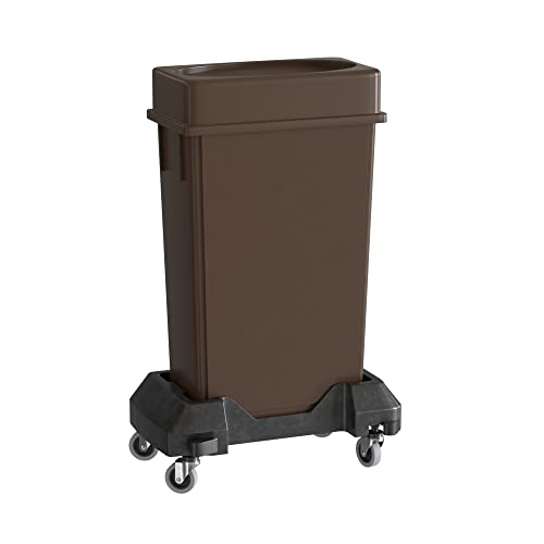 23 Gallon Brown Slim Jim Trash Can with Drop Shot Lid and Dolly - color: Brown, size: With Wheels, style: Drop Shot Lid