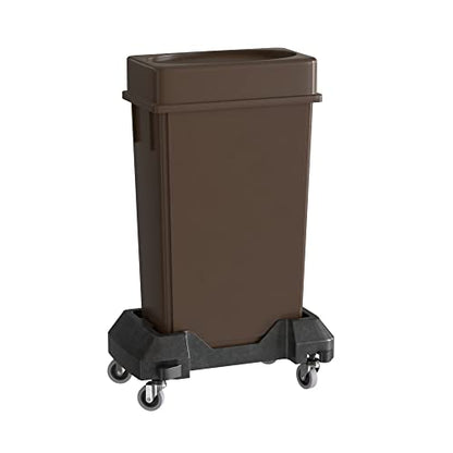 23 Gallon Brown Slim Jim Trash Can with Drop Shot Lid and Dolly - color: Brown, size: With Wheels, style: Drop Shot Lid