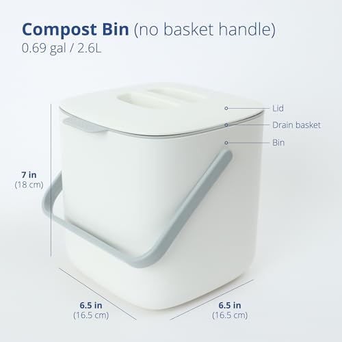 Blue Ginkgo Kitchen Compost Bin, 2.6L Countertop Compost Bin, White - color: White, size: 0.69 gal / 2.6 L (Single Handle)