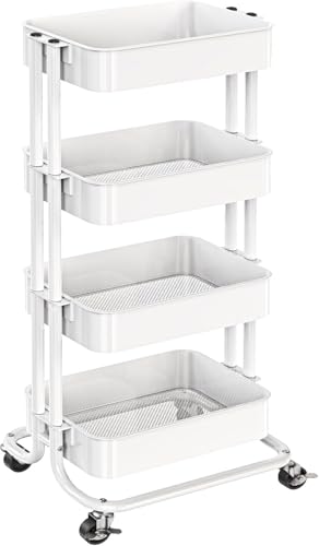 Pipishell 4 Tier Metal Rolling Utility Cart with 2 Lockable Wheels, White - color: White, size: 4 Tier