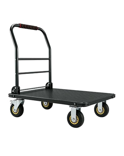 Heavy Duty 1800LBS Platform Truck Cart – 36"x24" Steel Flatbed Utility Cart, 6" Swivel Wheels with Brakes, Collapsible Hand Truck for Warehouse and Garage - color: Black-1800lbs