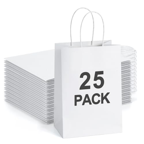 BagDream Small Gift Bags with Handles 5.25x3x8 Inch White 25 Pack - color: White, size: 1 Count (Pack of 25)