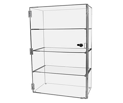 Marketing Holders Acrylic Locking Retail Cabinet with Keys Clear Free Standing Three Shelf 15.5" x 8.5" x 24" Countertop Display Locker Merchandise Showcase Storage Multi Level Cupboard - size: 15.5" x 8.5" x 24"