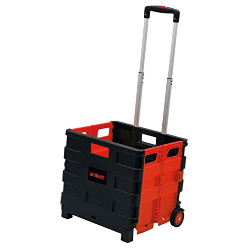 Amtech - Folding Shopping Trolley on Wheels, Easy to Assemble, Collapsible for Easy Transport in Car Boot, Great for Tools, Groceries, and Heavy Loads, Lightweight, Sturdy (25kg Capacity)