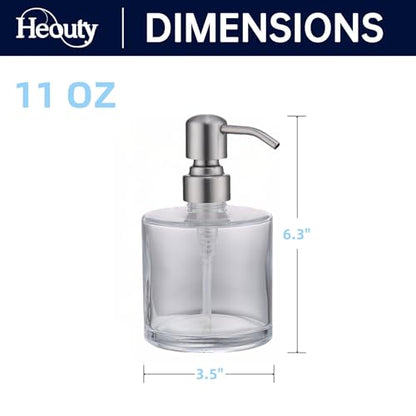 Clear Glass Soap Dispenser with Rust Proof Stainless Steel Pump, Brushed Nickel Refillable Liquid Hand Soap Dispenser for Bathroom, Kitchen (11Oz, Round) - color: Brushed Nickel, size: 11 oz Round