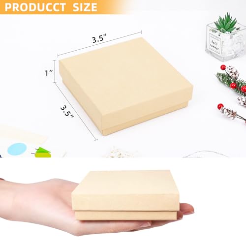 Cardboard Jewelry Gift Boxes, 20 Pack 3.5x3.5x1 Inch, Bulk Cotton Filled Small Jewelry Boxes with Lids for Necklace Ring Bracelet Earring Display Box (Brown) - color: Brown, size: 3.5x3.5x1 Inch (Pack of 20)