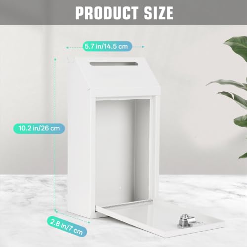 Sumerfnt Locking Cash Box with Slot, Metal Money Donation Box with Lock and 4 Keys Wall Mount, Cash Drop for Farm Stand, Self-Serve Stand, Tips, Fundraising, White - color: White