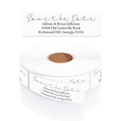 Save the Date Rolled Address Labels / 250 Personalized Return Address Labels/Designer Address Stickers in Elegant Plastic Dispenser - size: 250 Labels, style: Save the date