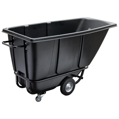 Tilt Dump Truck 850 lbs Capacity, 1/2 Cu.Yd Heavy Duty Trash Cart with Wheels, Forklift-Able Frame, Plastic Utility Dump Cart for Construction, Warehouse & Industrial Use - size: 1PC