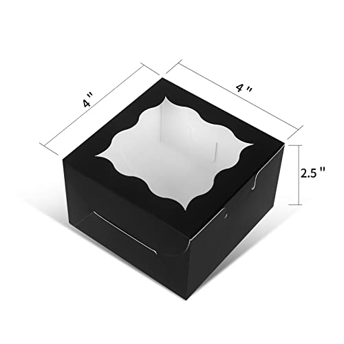 KPOSIYA 20pcs Small Cookie Boxes with Window, 4x4x2.5 Balck Bakery Box - color: Black, size: 20