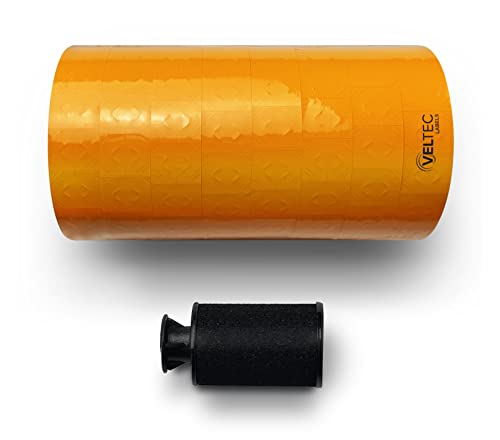 Veltec Pricing Labels for Monarch 1136 Labeler, 8 Rolls, 14,000 Two Line Labels, Ink Roller Included (Orange) - color: Orange