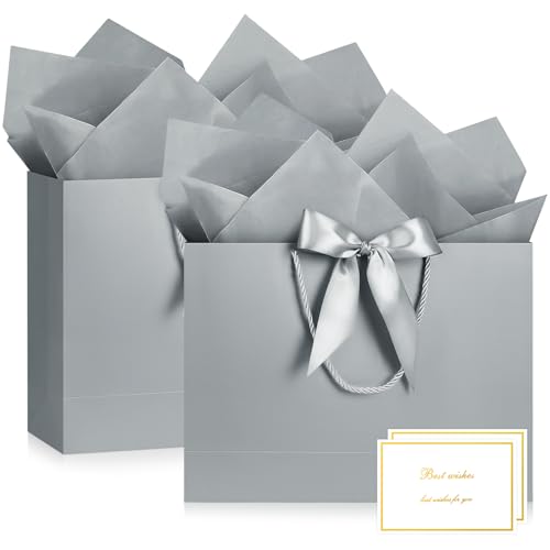JMANNI Gift Bags with Handles, 14.6” Large Gift Bags with Tissue Paper - color: 2pcs-silver