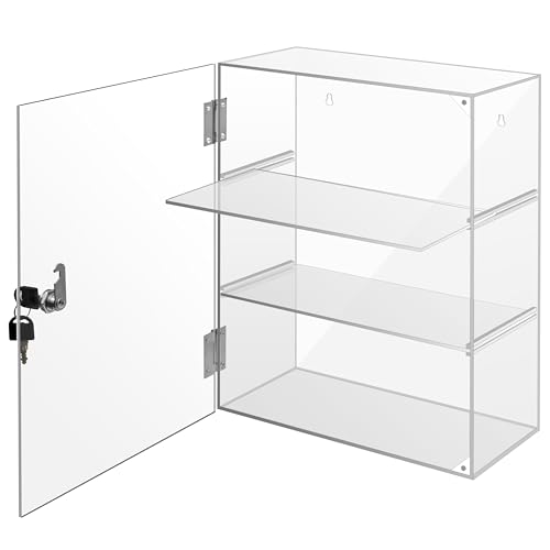Locking Display Case, Acrylic Display Case with Lock Key, Clear Countertop Display case with Shelves(11.8x5.9x15.7 inch, 4.9‑11in Adjustable Shelf Clearance) - size: Adjustable 4.9‑11in Shelf Clearance