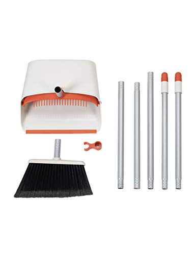Long Handled Dustpan and Brush, Broom and Dustpan Set, Household Dust pan Combo with 54 Inch Handle for Indoor Outdoor Household Cleaning and Sweeping (Red and White) - color: Red and White