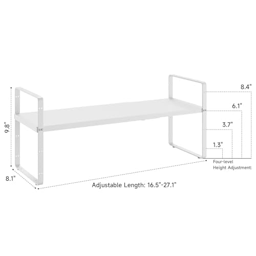 16.5~27.1" Expandable Shelf，2Pack 8.1" Wide Adjustable Height Cabinet Shelves，White - color: White, size: 2Pcs // 8''W