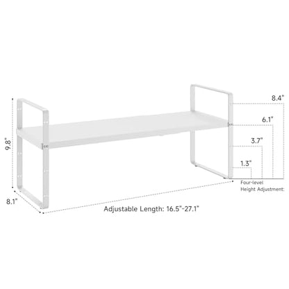 16.5~27.1" Expandable Shelf，2Pack 8.1" Wide Adjustable Height Cabinet Shelves，White - color: White, size: 2Pcs // 8''W