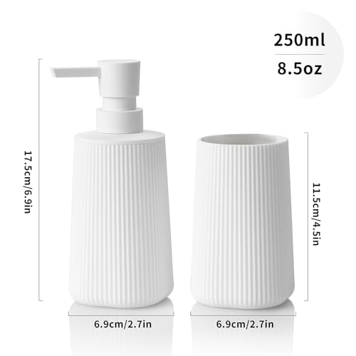 YAUKPH Bathroom Soap Dispenser and Toothbrush Holder Striped White - color: Striped White