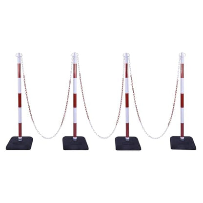 4 Pack 40" Traffic Chain Stanchion Set – Red White Safety Posts with Weighted Rubber Base, 20Ft Chain Barrier for Crowd Control, Parking, Construction, Work Zone