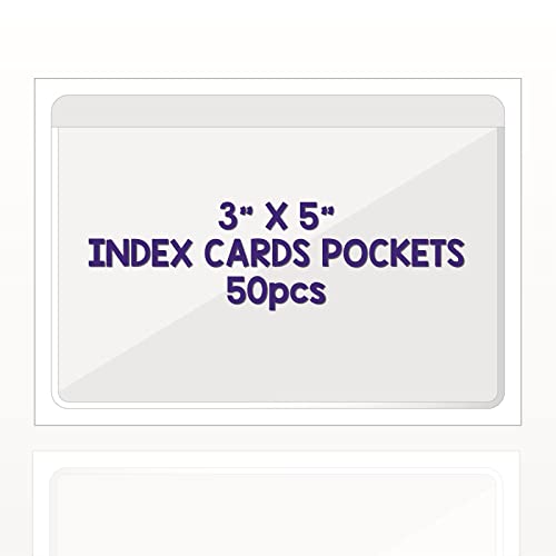 IMAGAME Clear Adhesive 3" x 5" Index Card Pockets, Labels Holders, 50 Pack - size: 3-5/8" x 5-1/4" for 3" x 5" Index Cards