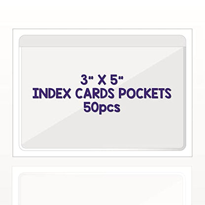 IMAGAME Clear Adhesive 3" x 5" Index Card Pockets, Labels Holders, 50 Pack - size: 3-5/8" x 5-1/4" for 3" x 5" Index Cards