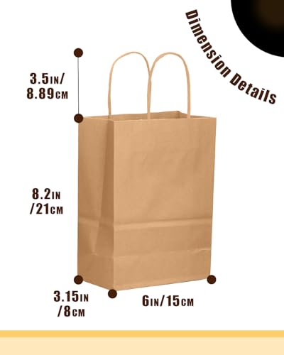 qiqee 100-Pcs Small Size Paper Gift Bags with Handles Bulk 8.26"×6"×3.15" Brown Gift Bags Multiple Uses - size: Small - 100 Packs