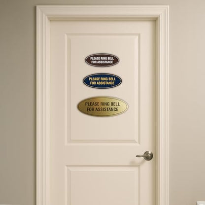 Signs ByLITA Oval Please Ring Bell for Assistance Sign (Walnut) - Small - color: Walnut, size: 2 x 5" - Small (1 Pack)