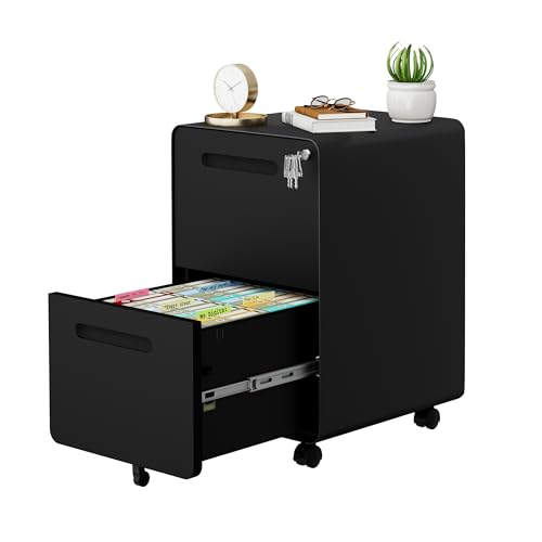 2 Drawer Mobile File Cabinet with Lock, 4 Keys and 25 Letter File Folders - color: Black, size: 25.8"H*15.7"W-2 drawers(25 letter folders)
